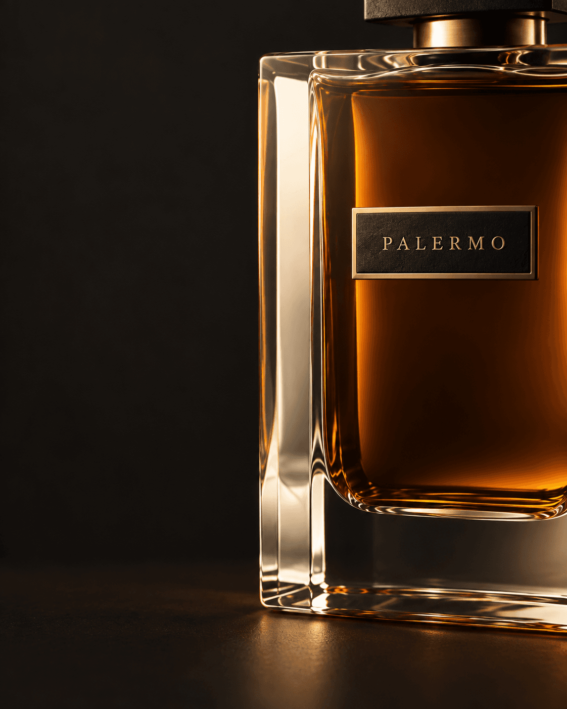 Close detail of amber Palermo fragrance glass